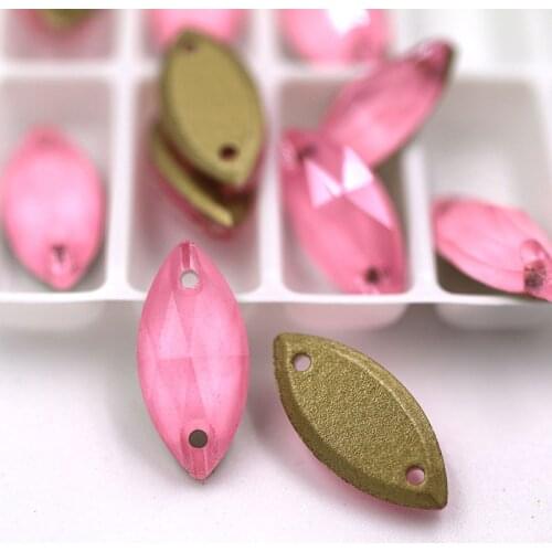 New arrival 7x15mm flatback glass sew on rhinestones Leaf shape Light rose Mocha crystal rhinestones diy clothing accessories