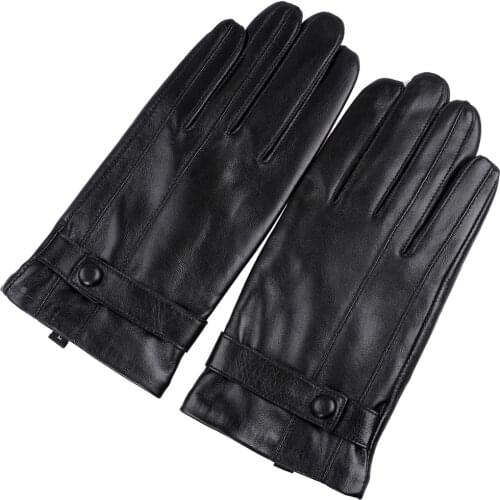 SUPPEV&STTDIO Fashion Mens Nappa Leather Dress Winter Driving Gloves with Thermal Fleece Lined Solid Black Color