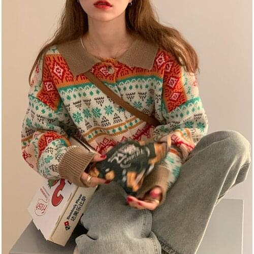 Sweet Vintage Girl Korean Japanese Sweater Coat Autumn/Winter College Gentle Fairy Harajuku Offiec Lady Cardigan Plaid Sweater