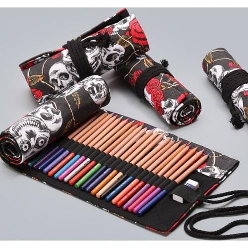 Creative Rose Roll School Pencil Case Kawaii 24/36/48/72 Holes Canvas Pencilcase for Girls Boy Large Pen Bag Stationery Pouch