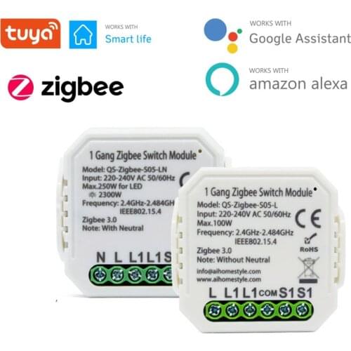 Tuya Smart Life Zigbee Switch Module 1/2 Gang With/No Neutral 2 Way Wireless Control Work With Alexa Google Home 220-240V