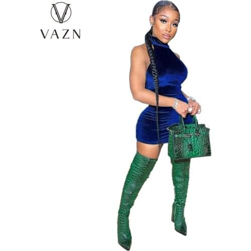 VAZN 2021 Summer European and American Womens Clothing Hot Selling South Korean Velvet Neck and Backless Dress