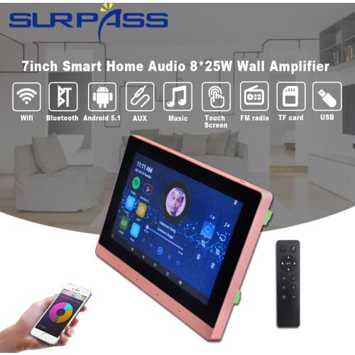 WIFI Bluetooth Touch Screen In Wall Amplifier Android Audio 7" Smart Home Background Music Stereo Sound Google Play YouTube App