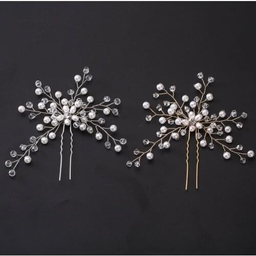Women Hairpins Hair Clips Headpieces Wedding Hair Jewelry Accessories Crystal Pearls Hair Forks for Bridal Hairstyle dropshiping