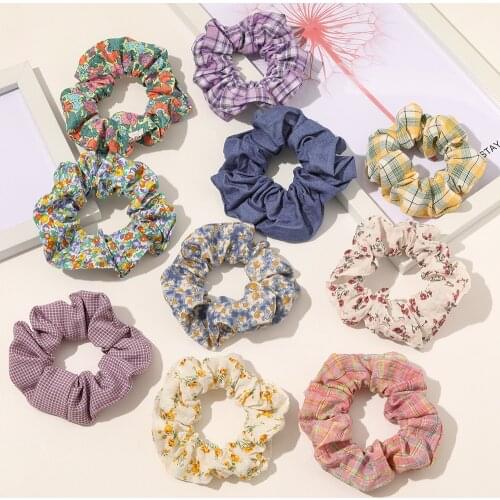 Vintage Designs British England Pattern Women Cotton Scrunchies Retro Flowers Hair Accessories Girls Vsco Sweet Schrunchies