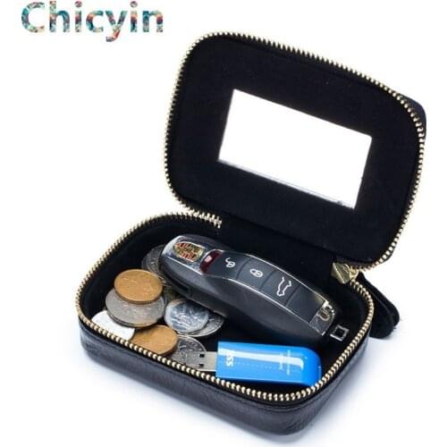 Mini Woman Wallet Cow Leather Lipstic Bag With Mirror Cowhide Cosmetic Bag Coin Pure Change Bag Female Coin Bag