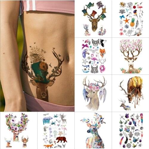 1 piece Colorful flower temporary tattoo stickers cap elk birdie Butterfly fake tattoo Flamingo tattoo for men women Arm body