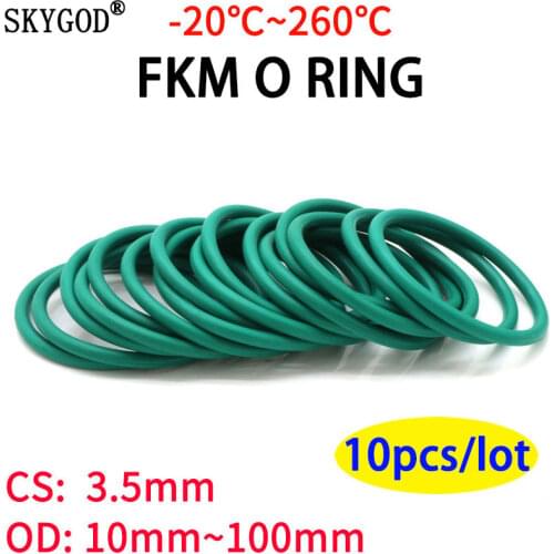 10pcs CS3.5mm OD 10~33mm Green FKM Fluorine Rubber O Ring Sealing Gasket Insulation Oil High Temperature Resistance Green