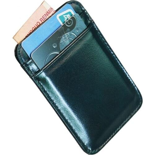 100% Cow Leather Vertical Slim Card Holder 5 pockets Glossy credit Round Edge Vintage Genuine Leather card case