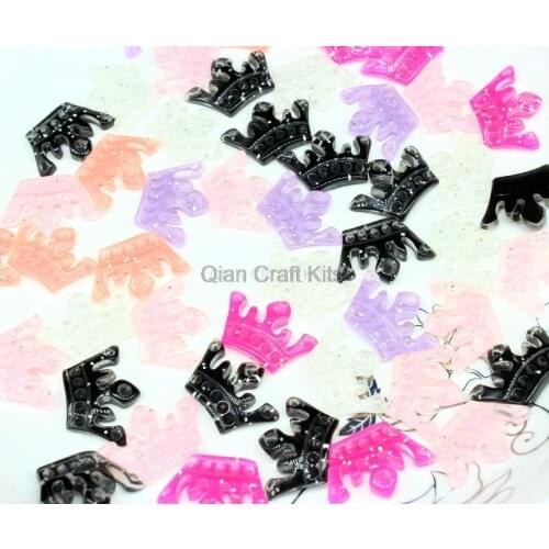 150pcs sale 24mm Rhinestone Glitter Princess Crown Bling Flatback Resin Cabochon mixed color or You Choose Color D25 display