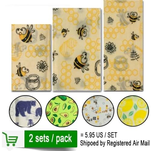 2 sets/pack Reusable Beeswax Cloth Wrap Food Fresh Bag Lid Cover Stretch Lid Jungle Party Bees wax wrap plastic wrap