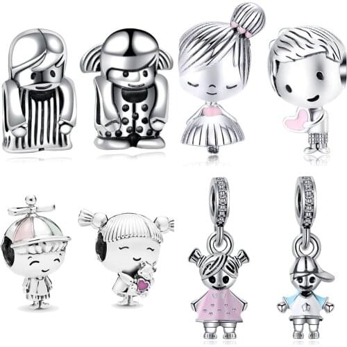 2pcs/lot Boy and girl & Couple charms fit pandora bracelet high quality bead jewelry diy making bangle for women gift