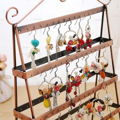 4 Layer Earring Stand Holder Double-side Jewelry Display Rack Metal Necklace Shelf Bracelet Ear Stud Rack for Dressing Table
