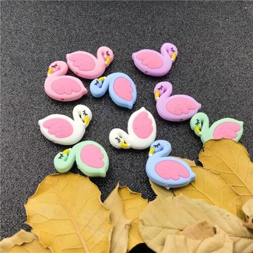 5pc Silicone Teether Mini Flamingo Beads Cartoon Baby Nursing Gifts Baby Teething Food Grade BPA Free Silicone Beads 5Color
