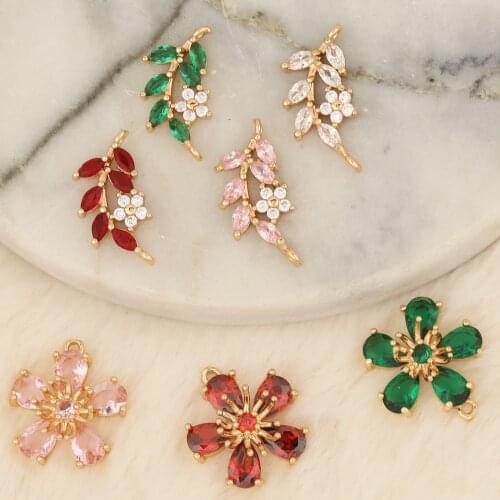 HAOSAW 6Pcs Jewelry Accessories/Leaf Shapes/CZ Charms/DIY Making/Hand Made/Connector/Earrings Findings & Components