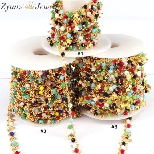 5 Meters, Brass Glass Crystal Beads Chains Gold Plated Satellite Chain for DIY Jewelry Making