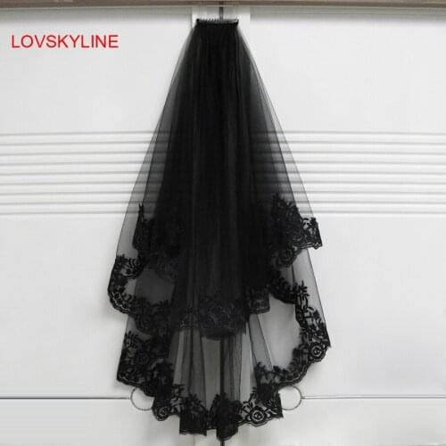 Black Wedding Veils With Comb Lace Two Layers Tulle Short Bridal Veil Accessories for Halloween Party Dress
