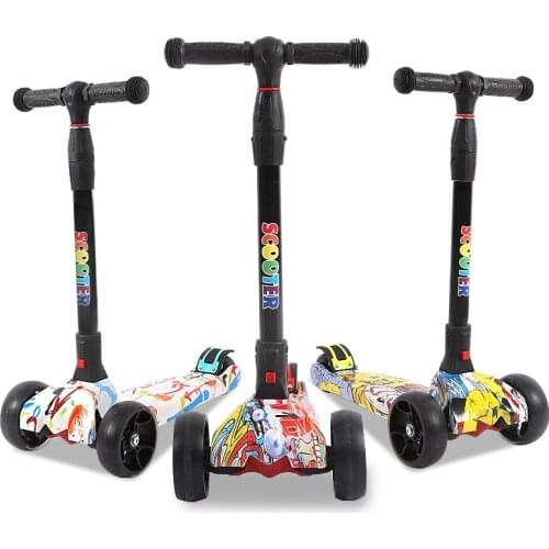Childrens Folding Scooter 3-6-12 Years Four Wheel Flash One Button Folding Increased Version car for children