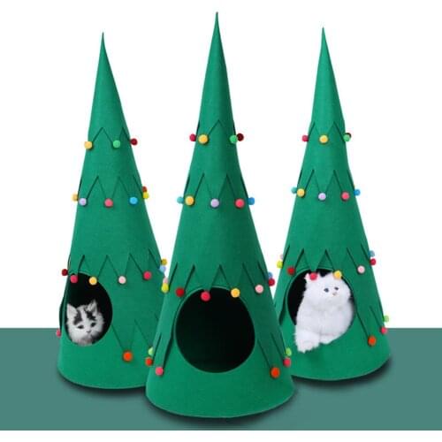 Christmas Tree Shape Cat Dog House Soft Cozy Foldable Winter Warm Kitty Cave Animals Puppy Sleeping Mat Bed Cute New Year Gifts