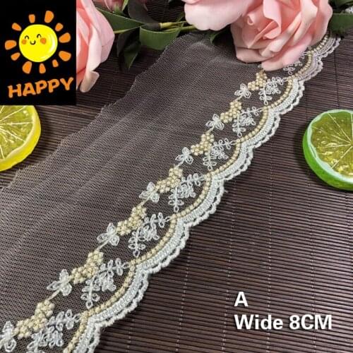 Europe Luxury Golden Thread Mesh Embroidery Lace Fabric Trims Edge DIY Sewing Wedding Lace Dresses Supplies