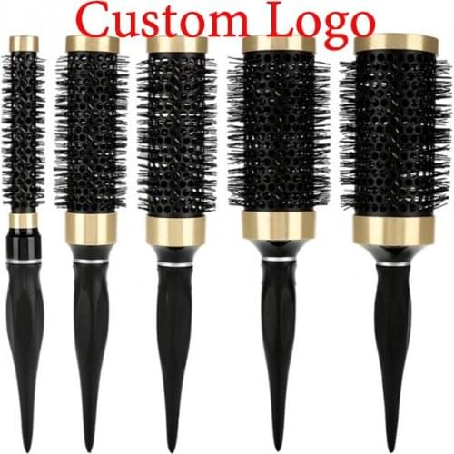 Custom Logo Ceramic Nylon Curly Hair Brush Heat Resistant Round Roller Hair Comb Professional Barber Hairdressing Styling Tools