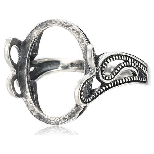Ring Setting for 13x17mm Oval Cabochons Antique Style Ring Blank Thai Sterling Silver Adjustable Ring Base SR0336