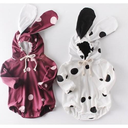 Fashion Cotton Baby Girl Clothes Dot Cute 3D Rabbit Ear Long Sleeve Hooded Sweater Baby Romper Fall Winter Infant Clothes 0-18M