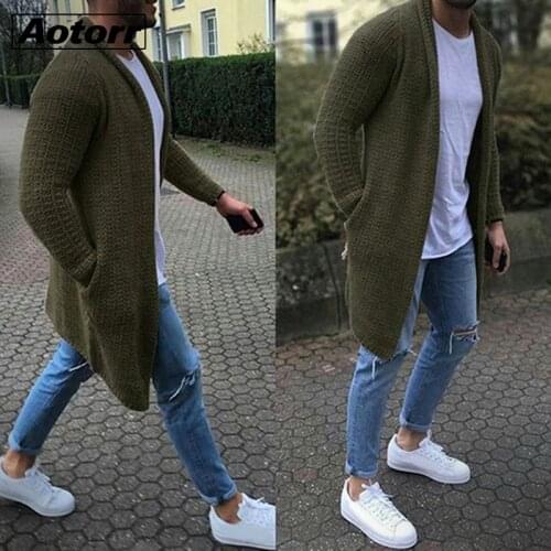 New Mens Knitted Cotton Cardigan Fashion Long Sweaters Male Casual Solid Long Sleeve Slim Outwear Autumn Winter Warm Jacket