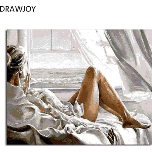 DRAWJOY Framed Home Decor Pictures DIY Painting By Numbers Digital Oil Painting On Canvas Beauty Lady Wall Art