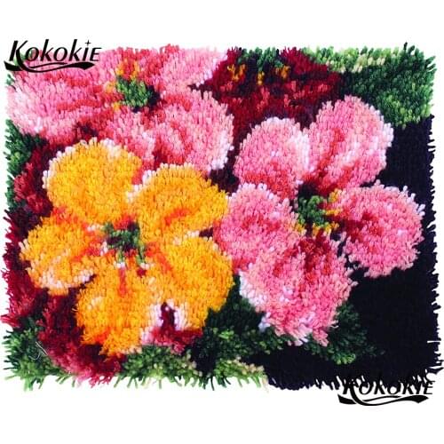 Three flower latch hook rug kit canvas 3d printing vloerklee foamiran for needleworkhandwerken knoop crochet needle for carpet