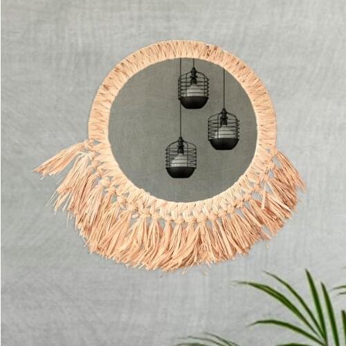 Boho Wall Art Mirror Handmade Tassel Hanging Makeup Mirror Tapestry Bedroom Tassel Pendant Home Living Room Bathroom Decor