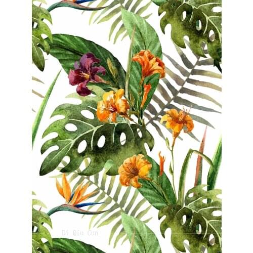 Forest Peel And Stick Floral Wallpaper Palm Banana Leaf Purple/Greeb/Yellow Removable For Home Boho Decorations Easy To Clean