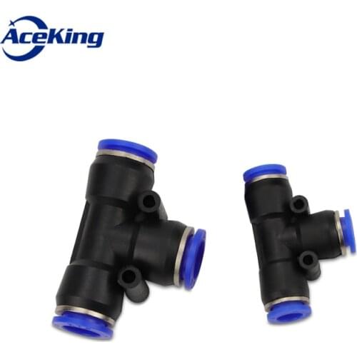PE 3Way T shaped Tee Pneumatic 10mm 8mm 12mm 6mm 4mm 16mm OD Hose Tube Push In Air Gas Fitting Quick Fittings Connector Adapters