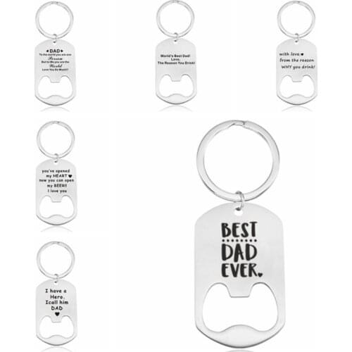 Fathers Day Gift Bottle Opener Keychain Letters "Dad You are The World" from Daughter Son Wife Stainless Steel Keychain for Dad