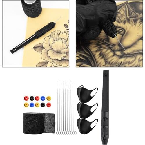 Complete Hand Poke Stick Tattoo Kit 10Pcs Clean Tattoo Needles DIY Tattoo Supplies with Bandage Tape for Tattoo Body Art