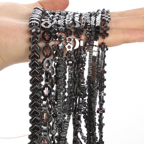 Hollow Plum Clover Dumbbell Heart Black Hematite Natural Stone Beads Animal Loose Spacer Beads for Jewelry Making Bracelets DIY