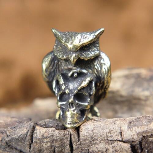 Retro Brass Owl Skull Head EDC Knife Beads DIY Paracord Bracelet Accessories Outdoor Tool Survival Umbrella Rope Lanyard Pendant