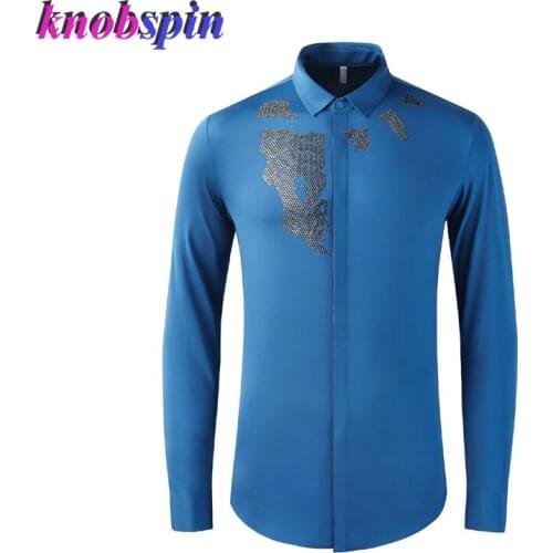 Luxury Beading Mens Shirt Long Sleeve Slim Business Male Dress Shirts High quality Spandex Chemise homme Plus Size Camisas