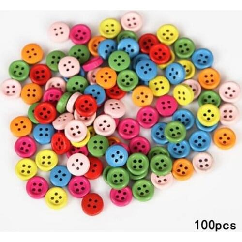 9mm Craft Scrapbooking Colorful Color Mixed 4 Holes Wooden Buttons Sewing Products 4JA86