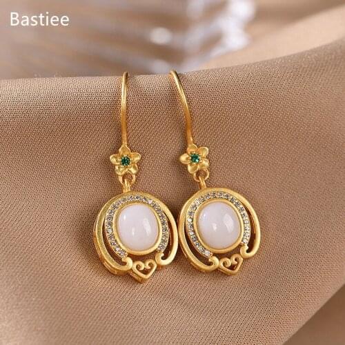 Bastiee Ethnic Earings Fashion Jewelry 925 Sterling Silver Earrings Gifts For Women Drop Earrings Vintage Jade Silver