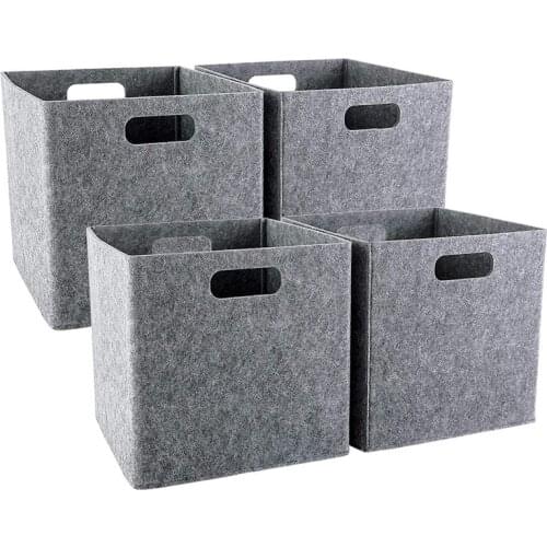 Foldable Storage Squares 4 Pack, Square Storage Bins with Dual Handles, Felt Storage Baskets for Square