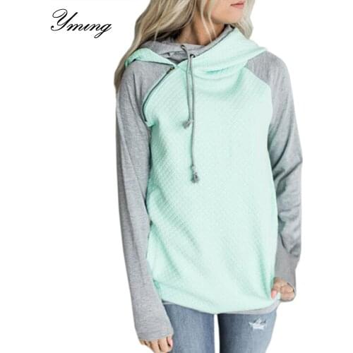 YMING Hoodies Women Oversized Hooded Sweatshirts Patchwork Autumn Pullover Harajuku Cute Zipper Jumper Tops Black Pink Tracksuit