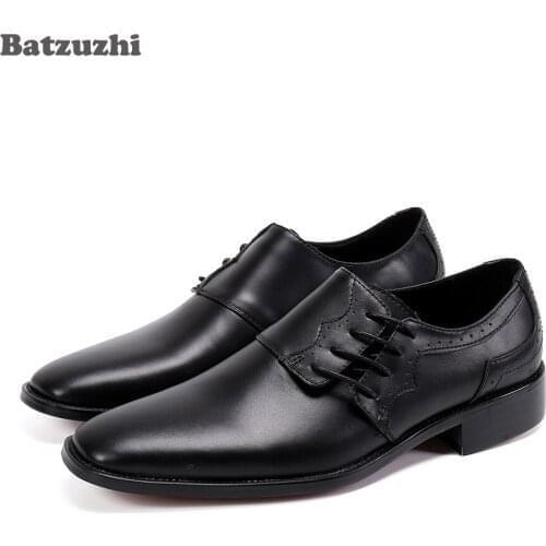 Batzuzhi Black Genuine Leather Dress Shoes Men Handmade Mens Shoes for Business Formal Footwear Lace-up zapatos de hombre,US12