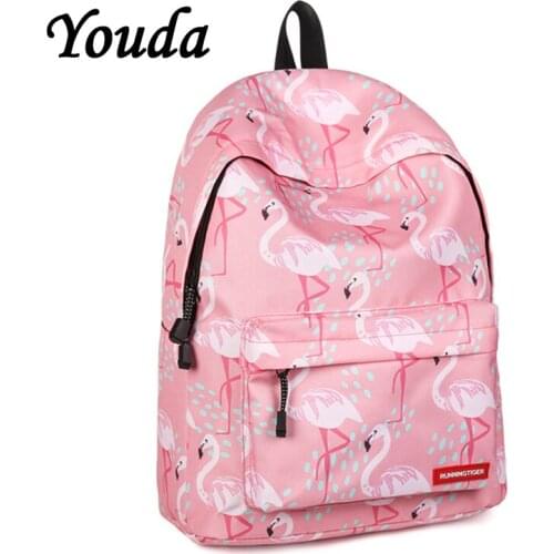 Youda 2018 New Flamingo Ladies Double Shoulder Bag Casual Female Backpacks Student Breathable Backpack Printing Wearable Bags