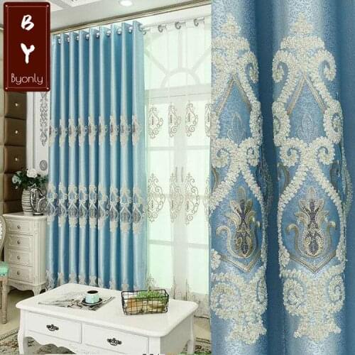 New Style Small Rose Jacquard European-style Embroidered Blackout Curtain Fabric Customized Curtains for Living Room and Bedroom