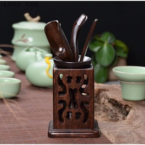 Mr. Tea Ceremony Six pieces of ebony tea clip teaspoon solid wood fittings whole chicken wings tweezers ebony supplies