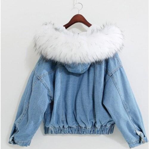 Women Hooded Winter Jacket Autumn Basic Hooded Denim Jacket New