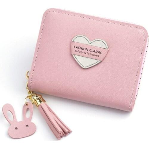 New 2019 Tassel Women Wallets Small Cute Heart Wallet for Girls Students Soft Lady Short Purses Female Purse Clutch