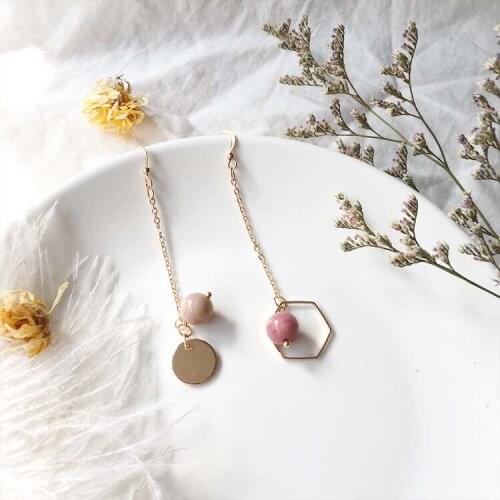 Punk 2020 Fashion New Listing Ear Nail Lady Long Tassel crystal Pink Natural Beads Wafer Earrings Wholesale Sales Pendientes