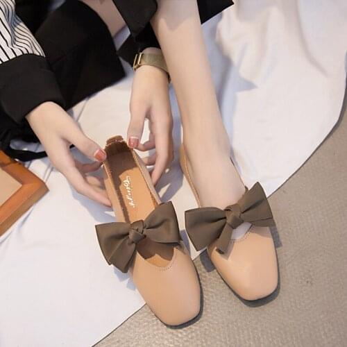 Ladies flat shoes 2021 new spring and autumn retro wild bow square head soft bottom peas shoes comfortable trend